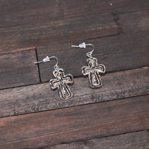Multi Media 3 Cross Hammered Earrings