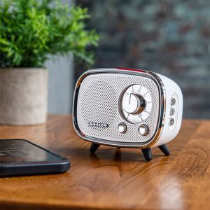 Rondo Retro Portable Bluetooth Speaker with Microphone – White