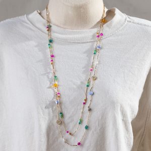 Beaded China Pattern Layer Necklace – Gold
