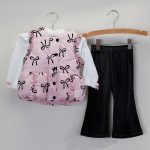 Infant 3 Piece Bow Puff Vest, Shirt, and Pants Set