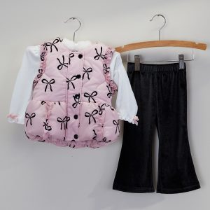 Infant 3 Piece Bow Puff Vest, Shirt, and Pants Set