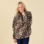 Leopard Fleece Quarter Zip Jacket