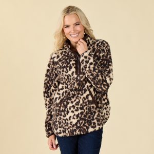 Leopard Fleece Quarter Zip Jacket