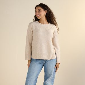 Beige Yarn Embroidered Sweater