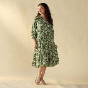 Floral Green Flowy Midi Dress