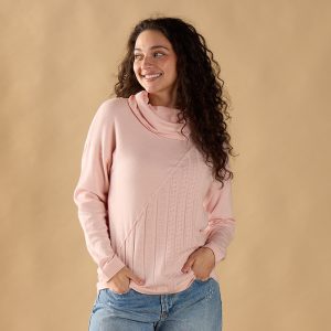 Whip Front Pink Cowl Neck Sweater