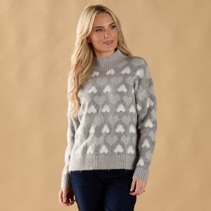 Gray and White Heart Sweater