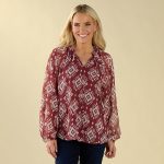 Ikat Print Peasant Red Top