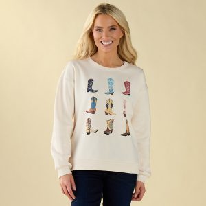 Embroidered Boots Ivory Sweatshirt
