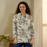 Ivory and Black Floral Cowl Neck Top