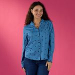 Flocked Heart Blue Chambray Top