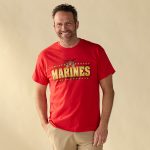 Marines Gold Emblem and Flag Red Tee