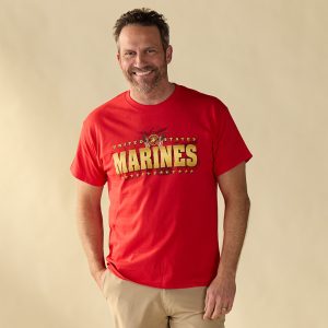 Marines Gold Emblem and Flag Red Tee