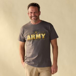 Army Gold Emblem and Flag Gray Tee