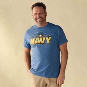 Navy Gold Emblem and Flag Blue Tee