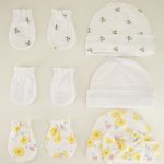 Infant 6 Piece Bee and Floral Knit Hat and Mitten Set