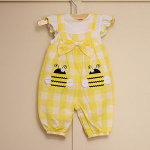 Infant 2 Piece Bee Pocket Yellow Check Bow Jumper