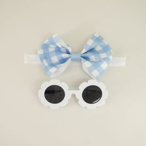 Infant Gingham Headband and Flower Sunglasses Set