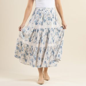 Blue Floral Tiered Skirt