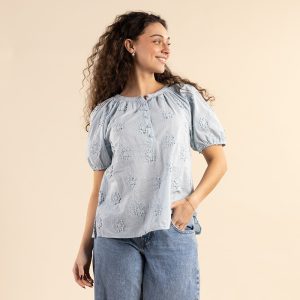 Blue Floral Embroidered Top
