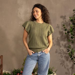 Olive Green Short Sleeve Sweater