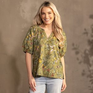 Butterfly Puff Sleeve Green Top