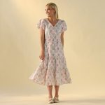 Block Print Puff Sleeve Midi Dress