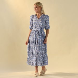 Fine Floral Blue Tier Dress