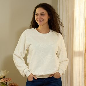 Butterfly Debossed White Sweatshirt