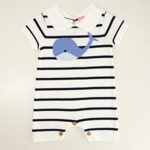 Infant Stripe Whale White Sweater Romper