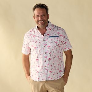 Short Sleeve Woven Flamingo White Shirt