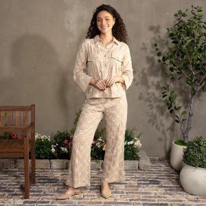 Embroidered Brown Top and Pants Set