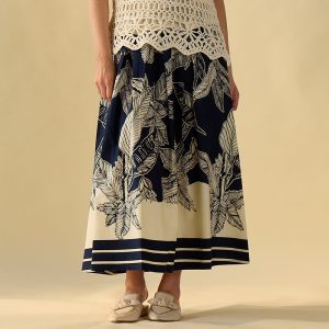 Navy Palm Print Skirt