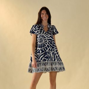 Shell Swirl Print Blue Dress
