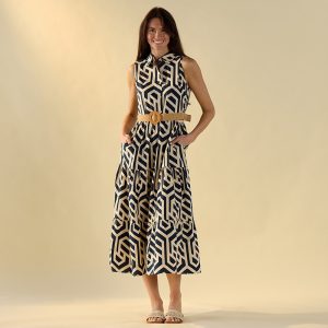 Navy Geo Print Dress