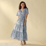 Strawberry Print Tier Blue Dress