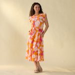 Orange and Pink Print Midi Dress