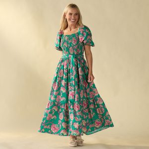 Deep Teal with Pink Midi Dress