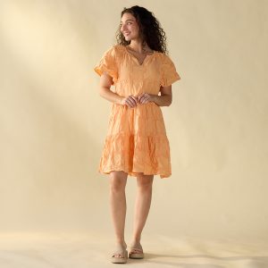 Orange Pintuck Texture Dress