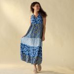 Mix Print Blue Maxi Dress