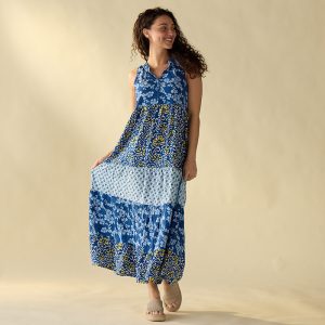 Mix Print Blue Maxi Dress