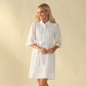 Eyelet Inset White Shirt Dress