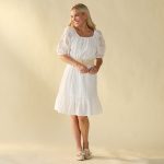 Embroidered Puff Sleeve Ivory Dress