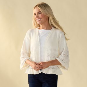 Texture Ruffle White Cardigan