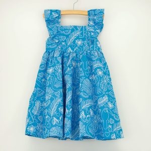 Allover Summer Icon Embroidered Blue Woven Dress