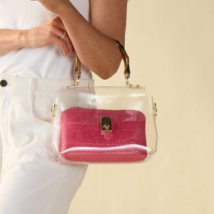 Clear and Pink Bamboo Handle Bag