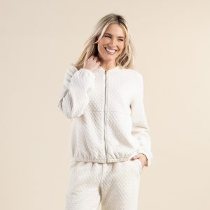 Ivory Textured Knit Zip Up