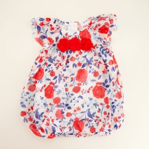 Infant Red, White, and Blue Floral Chiffon Bubble Romper