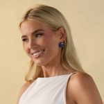 Blue Bead Circle Stud Earrings – Gold