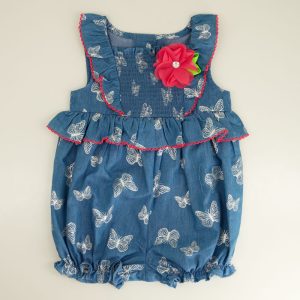 Infant Foil Butterfly Chambray Smock Romper